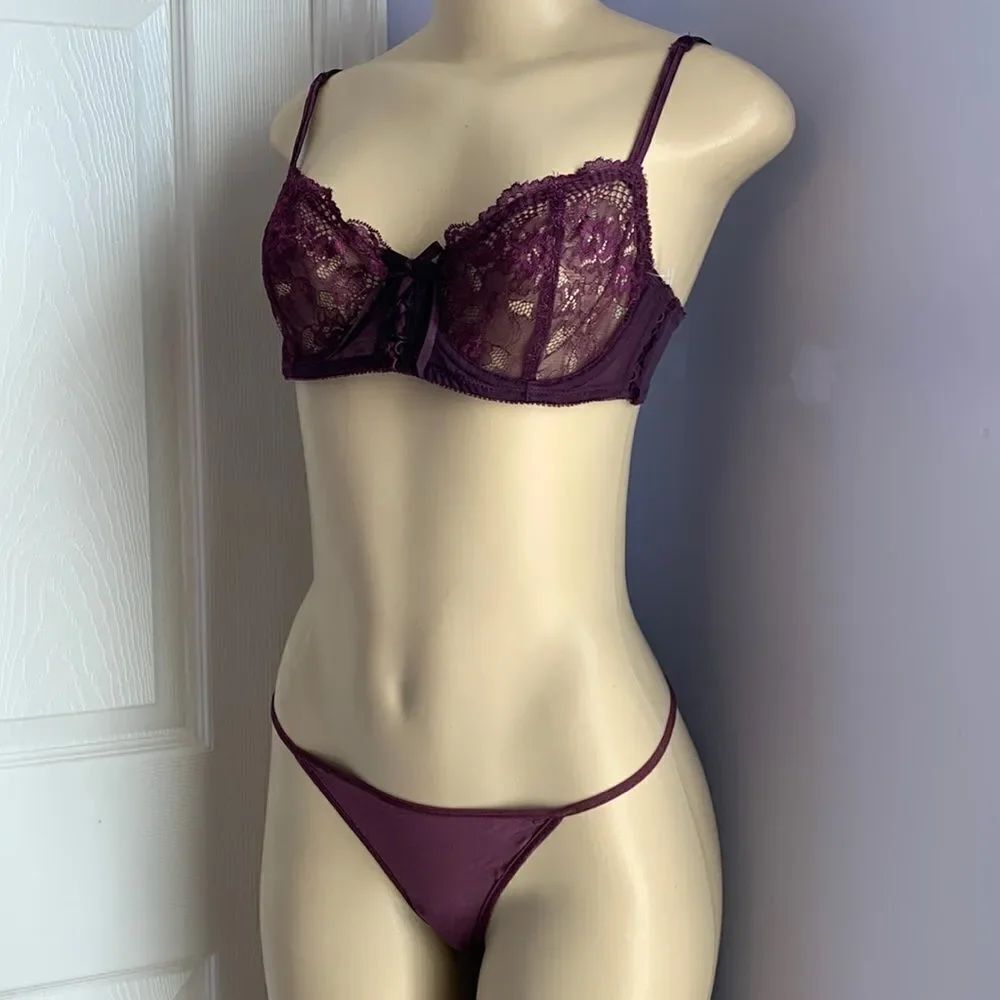 Victoria’s Secret Lace Demi Bra Thong Panty Set 36B/XS-S